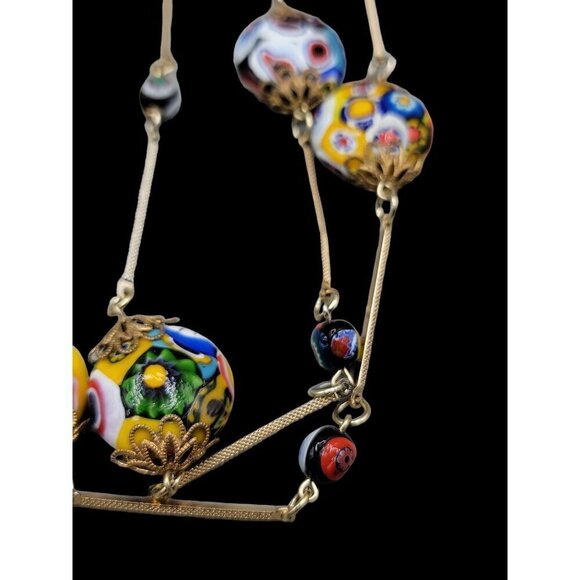 Venetian Murano Millefiori Art Glass Bead Necklace Bar Link Stations 40" Opera - Picture 14 of 16
